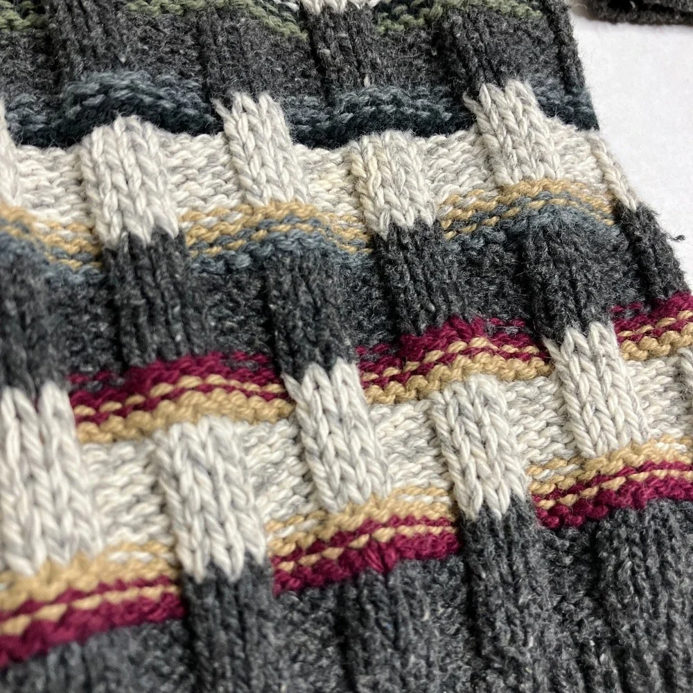 VTG 90s Croft & Barrow Sweater Mens M Striped Textured Knit Oversized Distressed